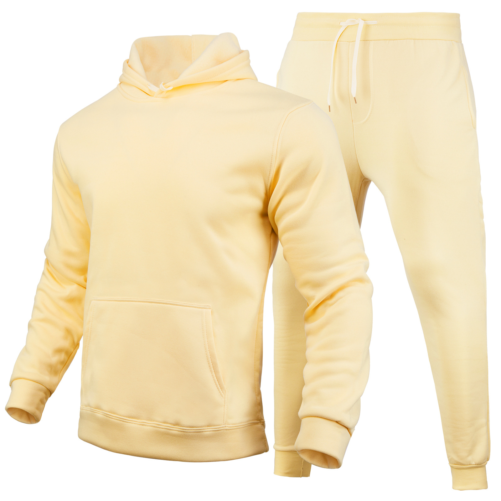 2024 autumn/winter men's women's casual European size blank solid color with fleece loose fitting hoodie and pants_voghion.com