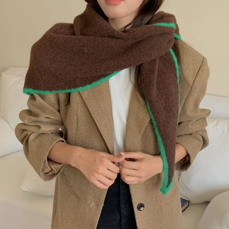新款围巾韩版少女冬天高级感新款百搭拼色加厚保暖披肩毛线围脖|undefined