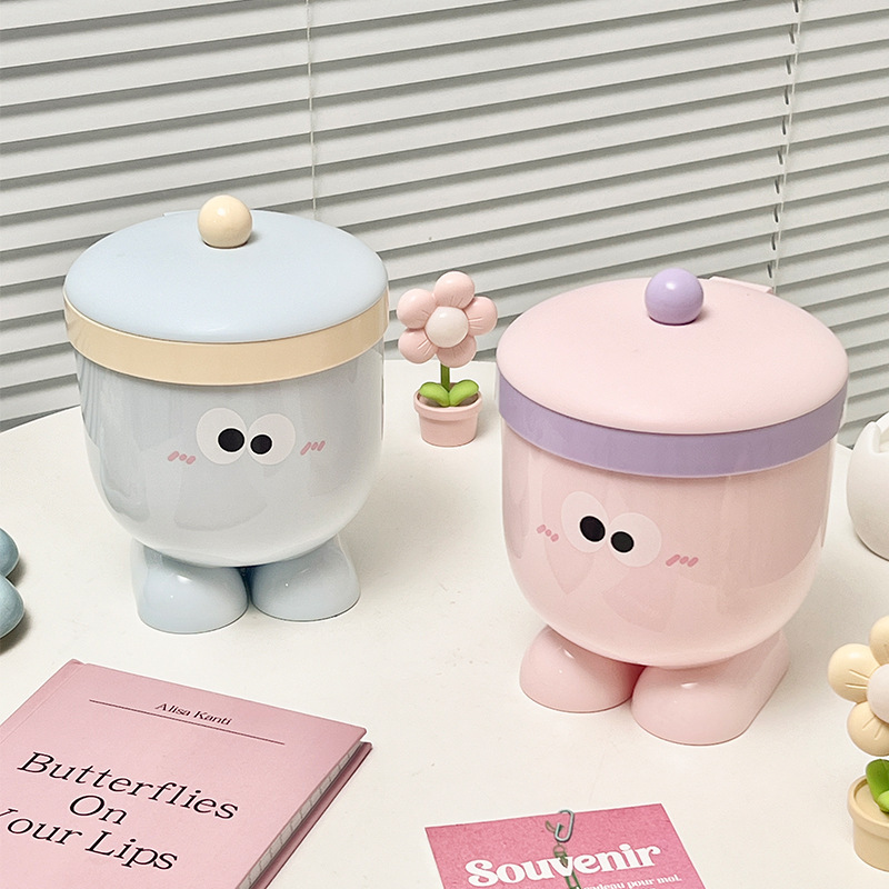 Plastic Creative Cartoon Desktop Trash Can Lid Storage Bucket Home Student Dormitory Miscellaneous Bucket Big Eye Plastic Creative Cartoon Desktop Trash Can Lid Storage Bucket Home Student Dormitory Miscellaneous Bucket Big Eye