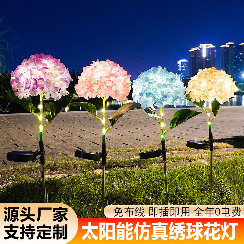 Cross-border solar simulation hydrangea lamp floor lamp outdoor garden decorative lamp villa garden lamp lawn lamp