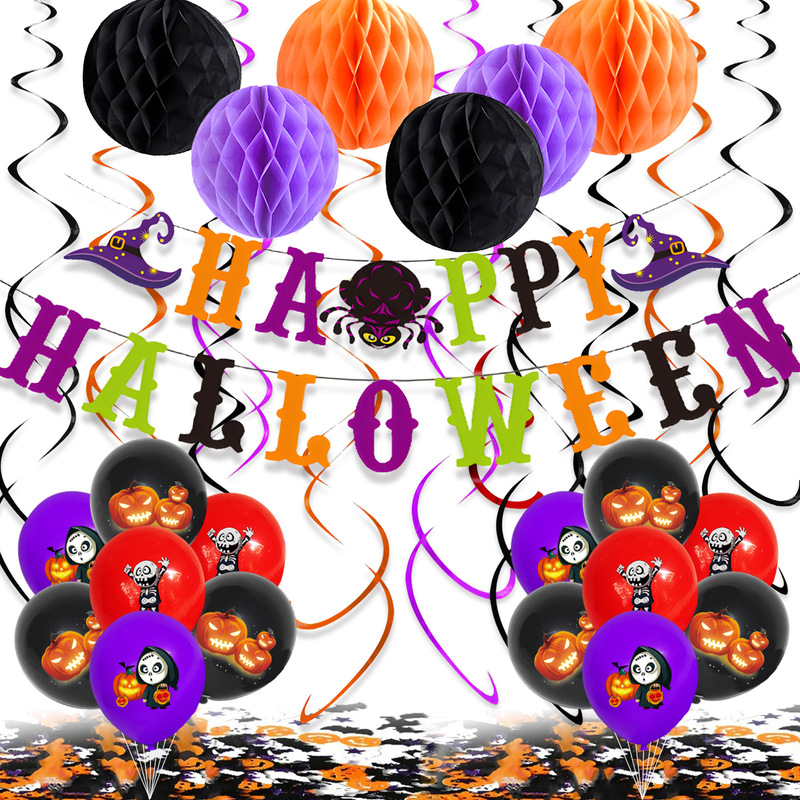 Amazon's New Halloween Skull-Themed Party Honeycomb Decoration Set Pumpkin Head Holiday Paper Flag Balloons
