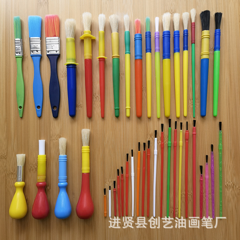 供应塑料杆颜料笔刷画笔多种规格儿童DIY栽毛笔猪鬃尼龙毛绘画刷