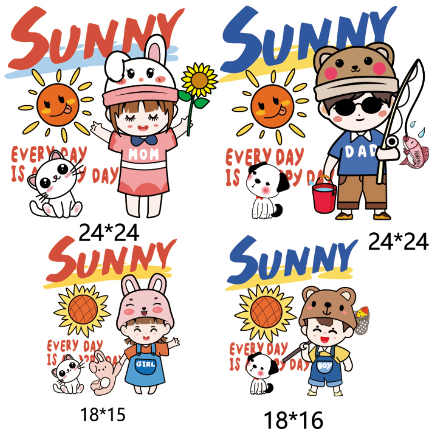 新款亲子装热转印贴画烫画贴柯式烫画A级过粉衣服 DIY印花熨斗贴