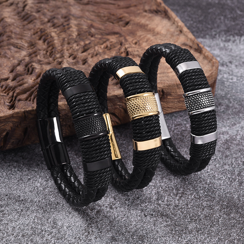 35g Weight Bangle Classification 1 Piece Quantity Streetwear Geometric Pu Leather Titanium Steel Plating Men's Bangle