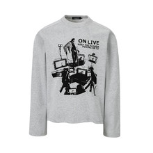 复古暗系人物印花长袖T恤男士欧美街潮INS休闲宽松圆领体恤春秋款