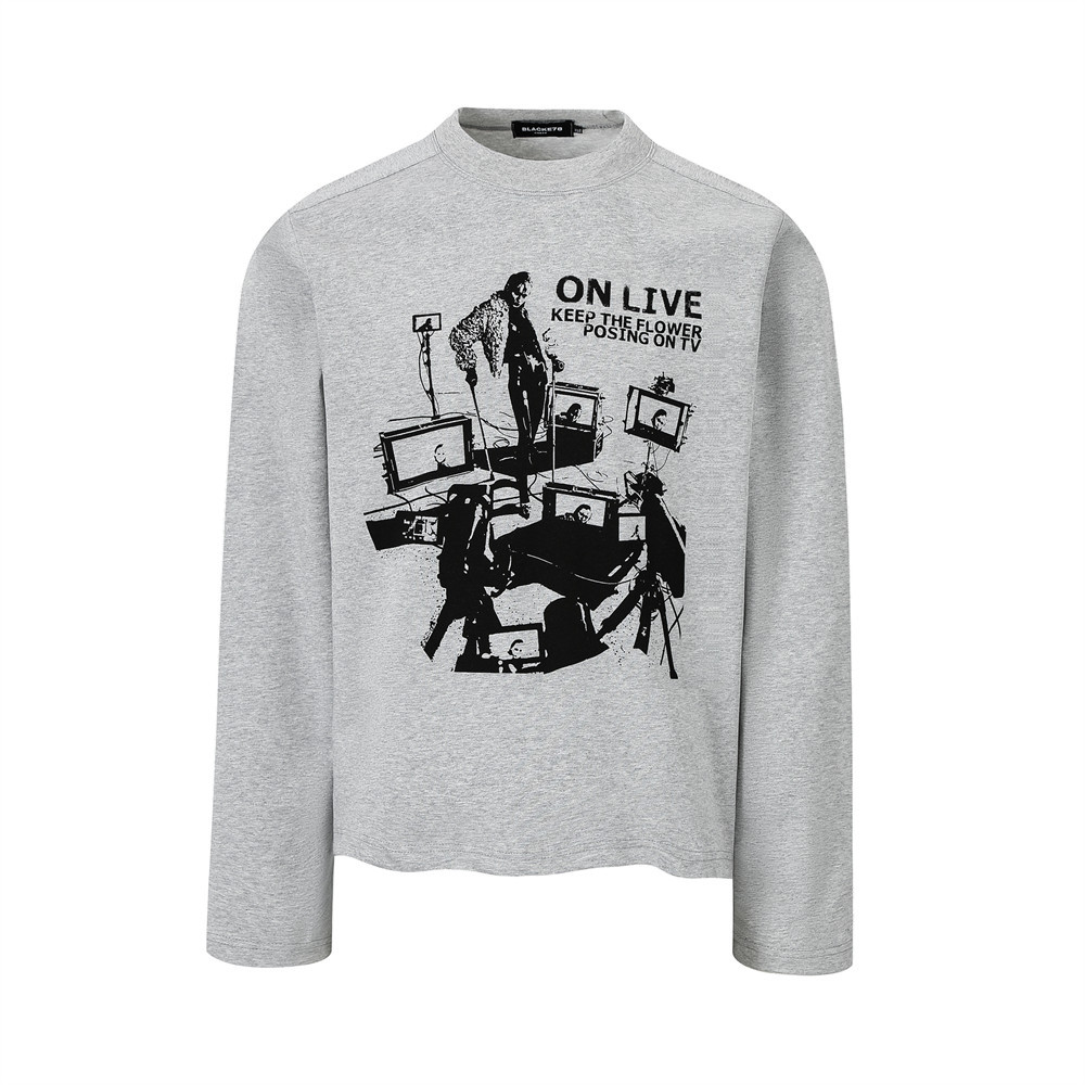 复古暗系人物印花长袖T恤男士欧美街潮INS休闲宽松圆领体恤春秋款