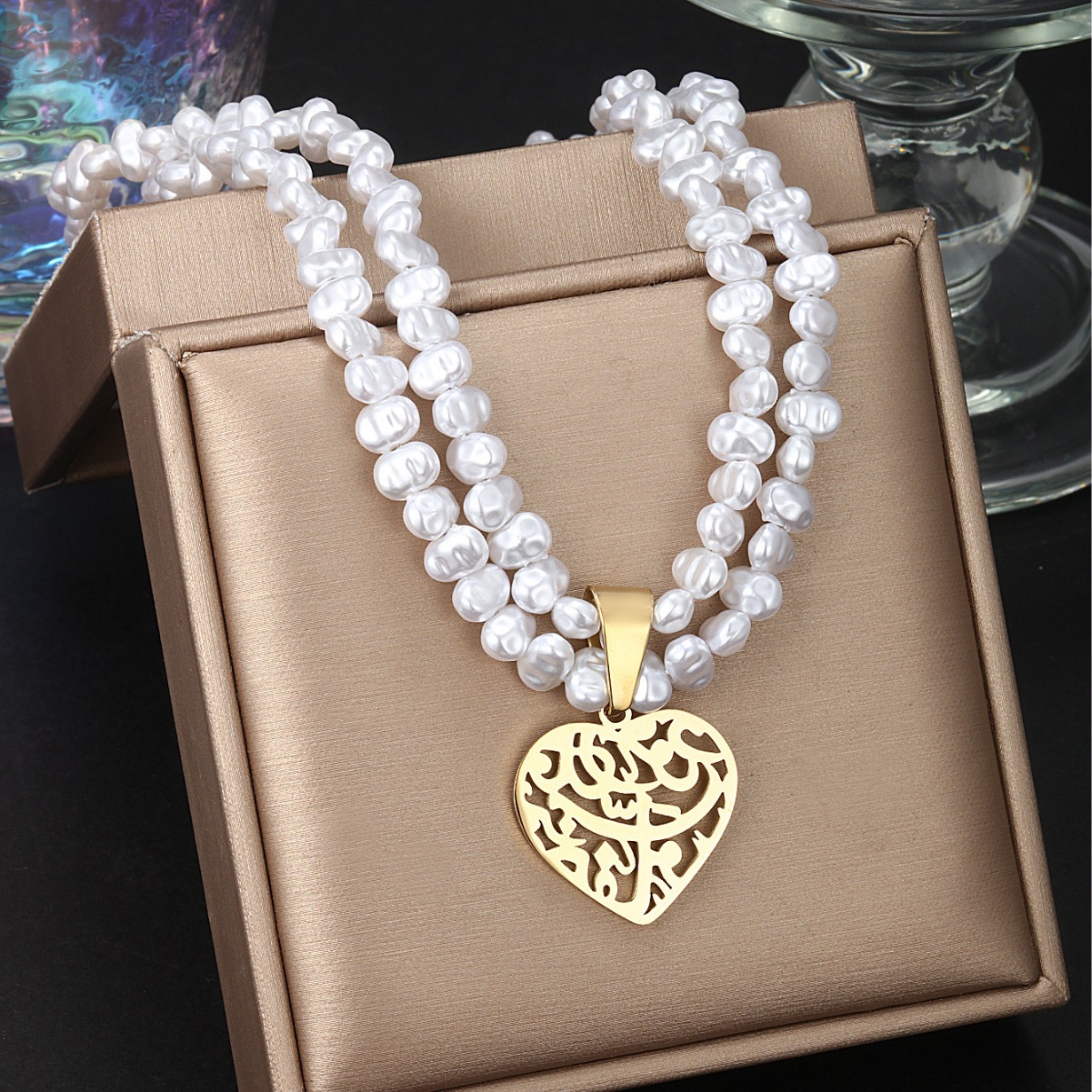 Xuping joyería de acero inoxidable amor perlas collar conjunto de otoño y invierno de moda europea y americana pendientes retro para mujeres