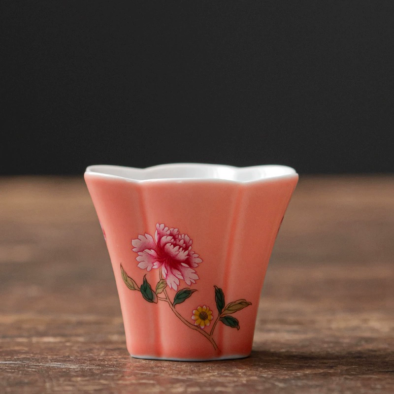 德鸿窑 Dielianhua flower mouth cup macaron glaze ceramic tea cup master cup female tea set tea cup drinking tea