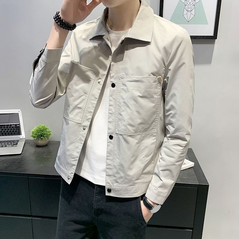 Men's Jacket Spring and Autumn New Handsome Youth Workwear Laps Jacket Men's Korean Style Fashionable Slim Fit Shirt Upper Clothes