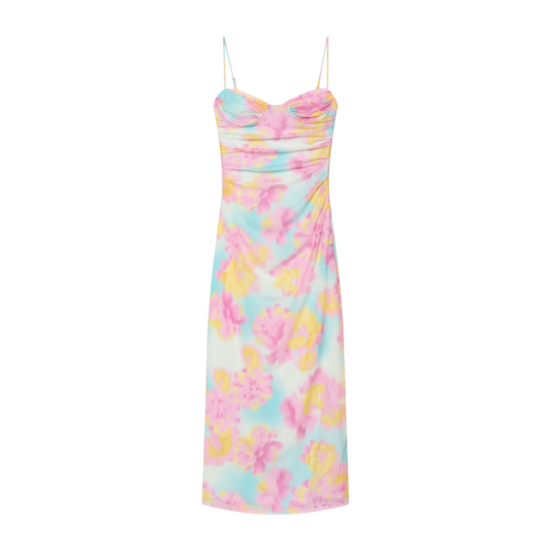 Unizera Women's Clothing 2026 Summer New Slim-Fit Heart-Shaped Collar Printed Silk Mesh Suspender Dress 4661373