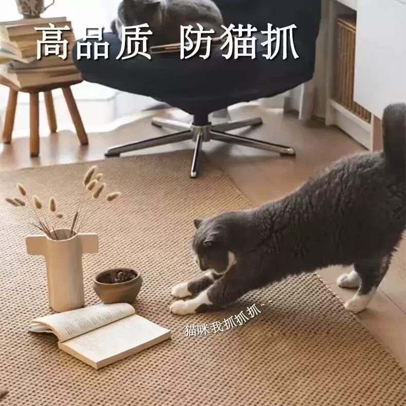 日式简约地垫客厅卧室榻榻米阳台飘窗猫抓垫菠萝圈仿剑麻猫咪地毯