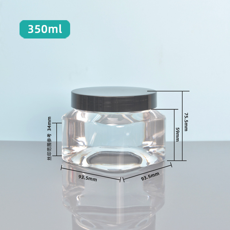 89 Teeth 350ml Pet Transparent Plastic Can Hair Mask Mask Powder Repackaged Square Plastic Bottle Plastic Box in Stock