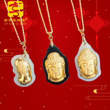 直播爆款金镶玉佛公佛头吊坠仿白玉和田玉貔貅项链批发