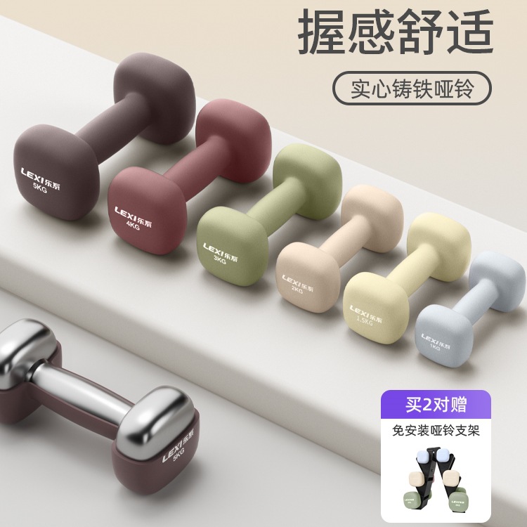 Solid Cast Iron Small Dumbbell Pure Iron Women's Fitness Home Men's Strength Training Equipment 2kg 5kg Pair of Dumbbells