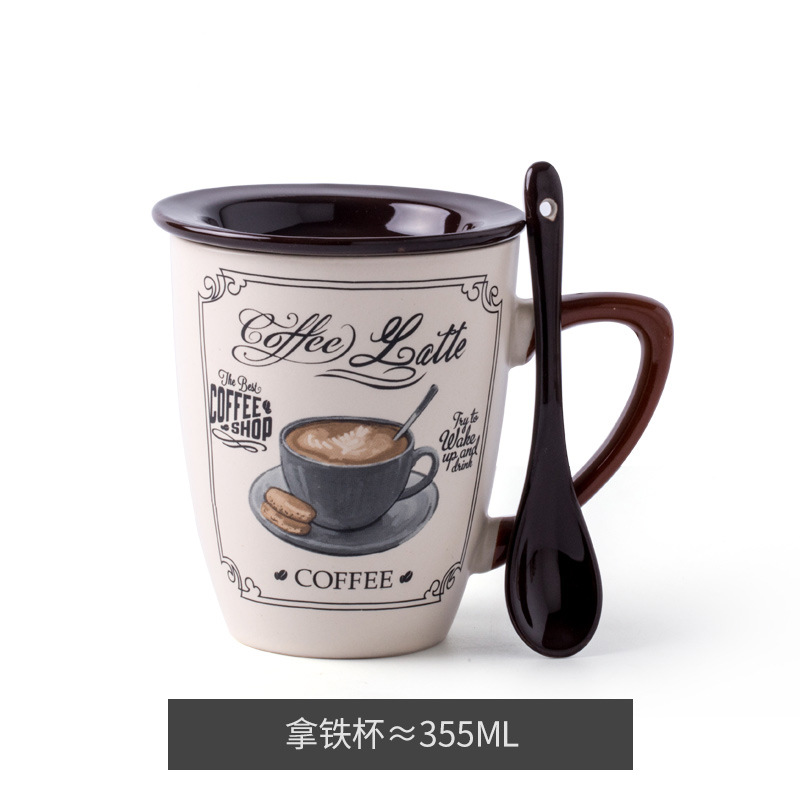 Taza de café de lujo europea transfronteriza capuchino taza de café con leche taza de cerámica vintage con tapa cuchara Amazon