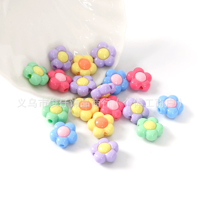 可爱卡通实色混款双色五瓣花配件DIY韩版手机链亚克力串珠饰品|undefined