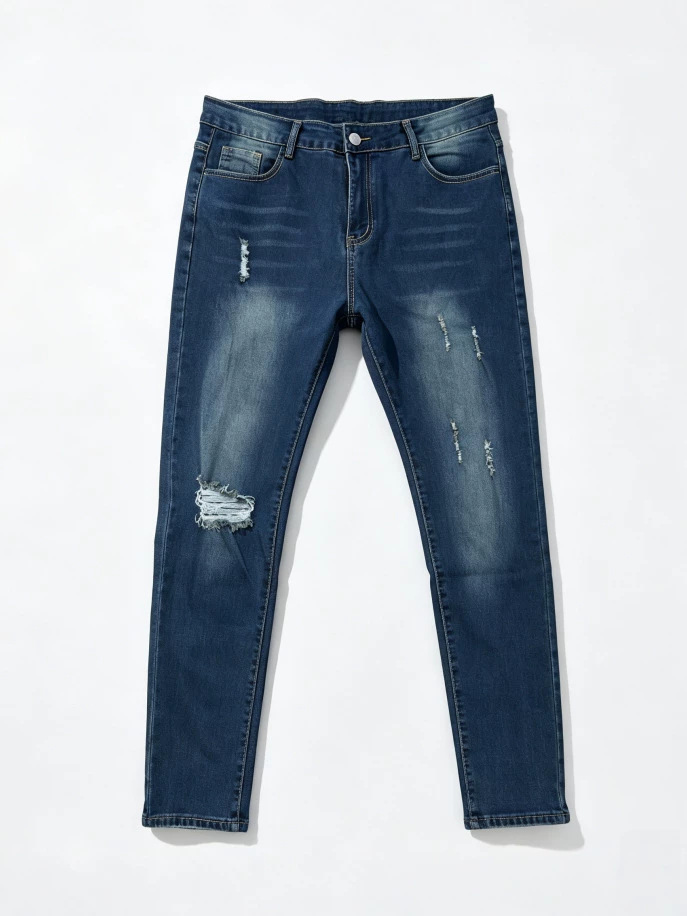Jeans Ajustados para Hombre de Mezclilla de Algodón, Elástico, Lavado, para Uso Casual
