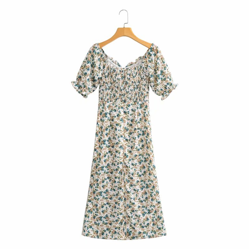 square neck short-sleeved printed fishtail dress NSAM42190