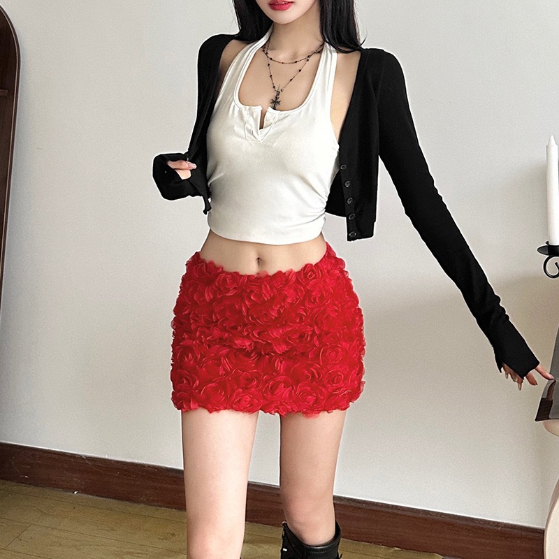 Women's Fashion Three-dimensional Flower Short Skirt