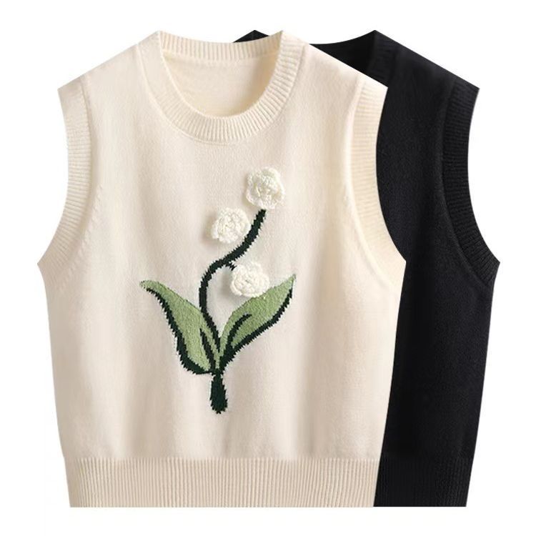 24 Dongpuyuan suave estilo coreano flor tridimensional chaleco de punto para mujeres 2024 mañana image 1