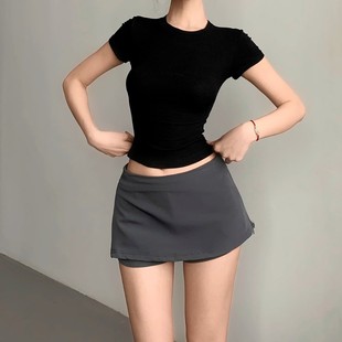 American Style Hot Girl Short-sleeved Shoulder T-shirt Women's Summer 2025 New Slim-fit Slimming Tight Sexy Pure Short Top