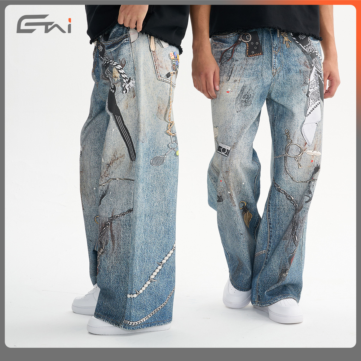 ETAI Hombre| Callejera americana pesada de algodón jeans de alta calidad marca de moda impresión 3D pantalones casuales para hombre