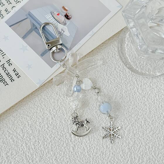 [As scheduled] Winter romantic snowflake mobile phone chain blue cute bow bag pendant key chain