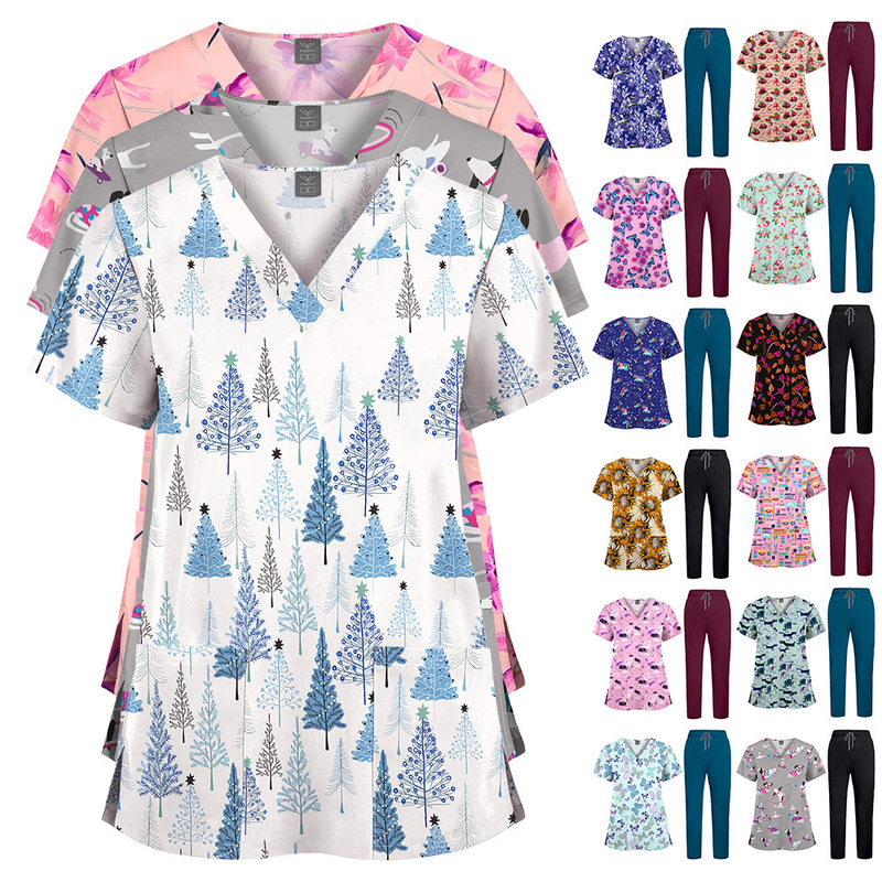 Hot-Selling New Printed Hand-Washing Clothes Solid Color Pants Suit Nurse Uniform Doctor Hospital Clinic Work Clothes Two-Piece Set