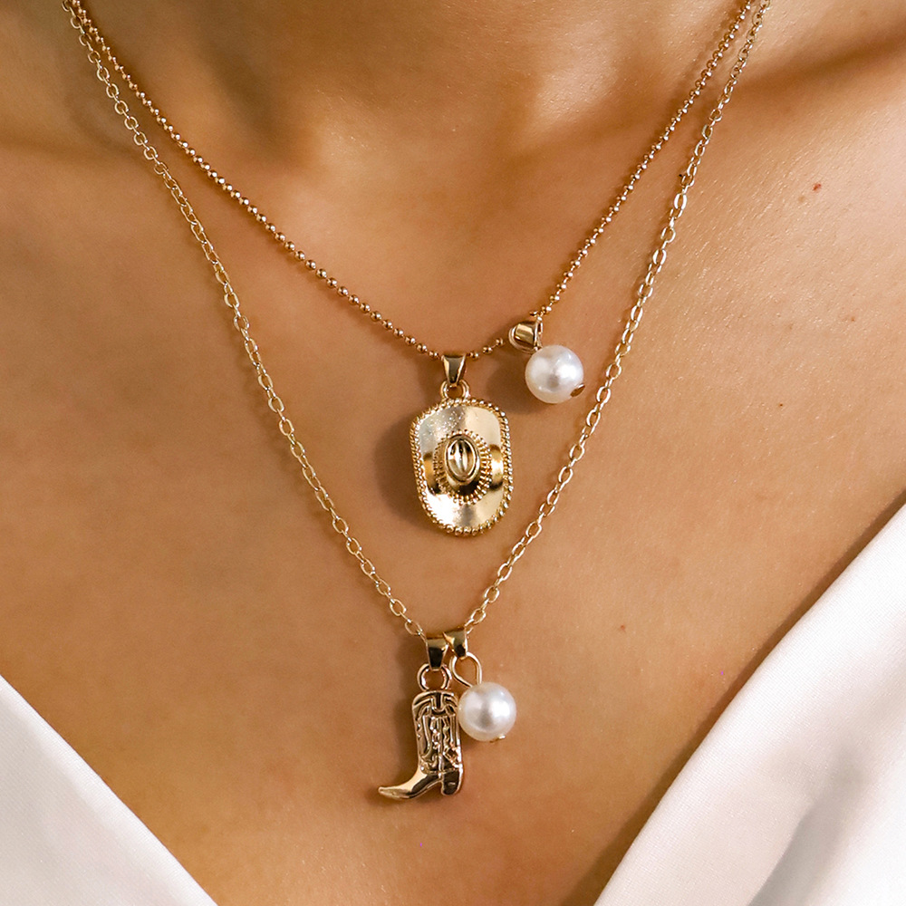 Rond Chapeau Bottes Style Ethnique Style Cow-boy Zircon Alliage De Zinc Collier En Couches Collier De Gros display picture 6