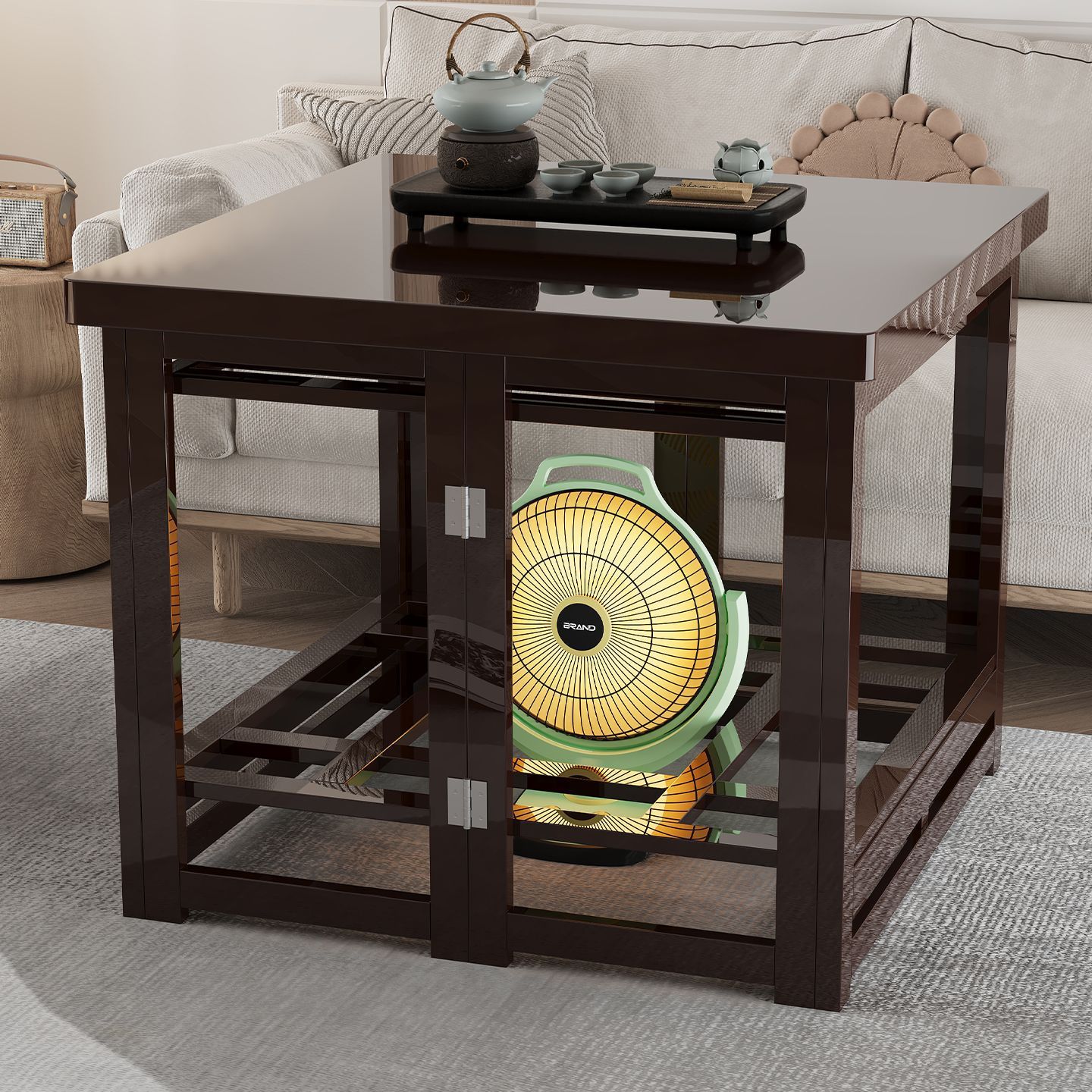 Square Fire Table Full Set Household Multifunctional Simple Bamboo Fire Rack Foldable Electric Heating Table Coffee Table Dining Table