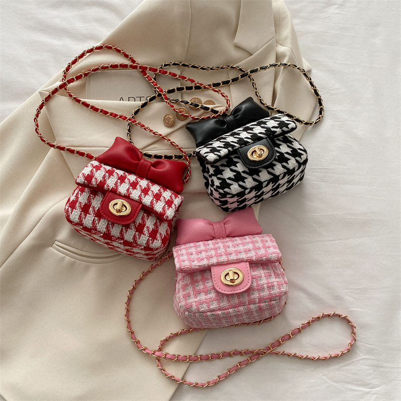 Bolso de los niños primavera nuevo dulce arco de lana pequeña bolsa cuadrada estilo de Chanel chica cadena bolsa de mensajero bolsa de lápiz labial