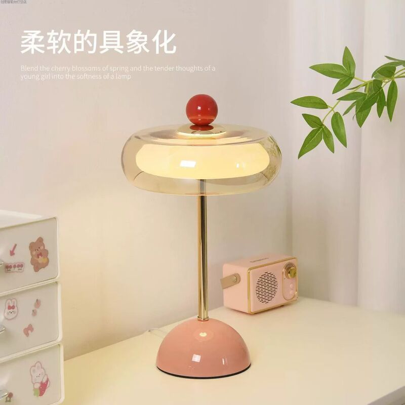 2026 New Dopamine Round Flower Bud Table Lamp Bedroom Bedside Lamp Decorative Atmosphere Lamp Nordic Desk Mushroom Lamp