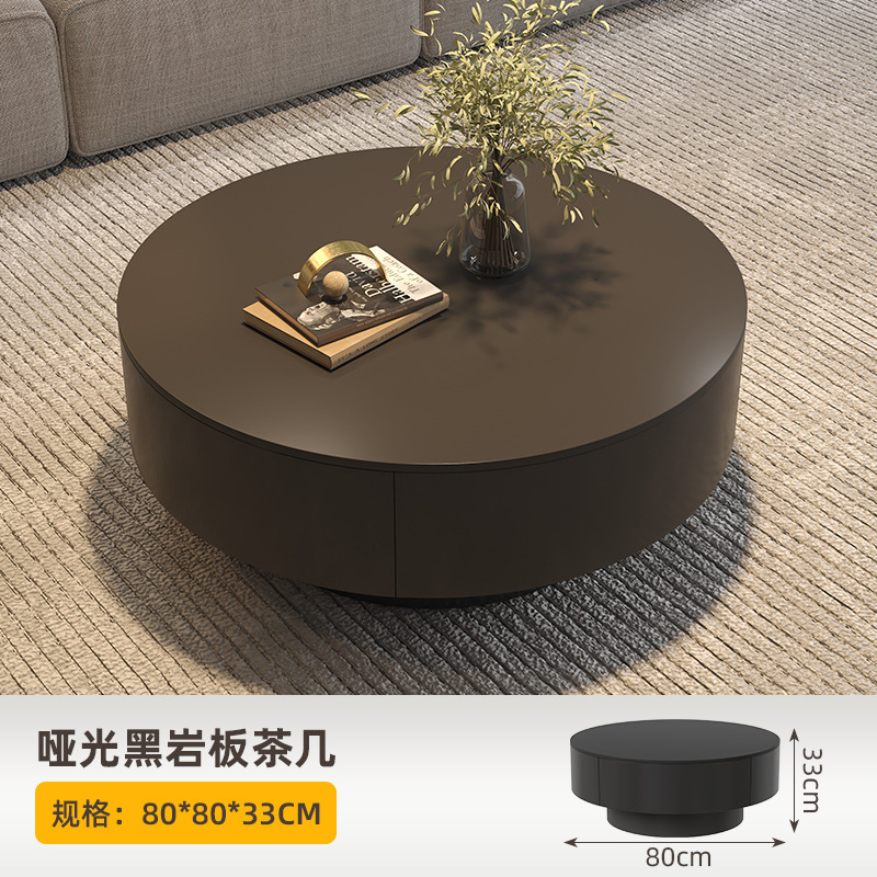 블랙 무광 슬레이트 커피 테이블 [80cm] 더블 서랍