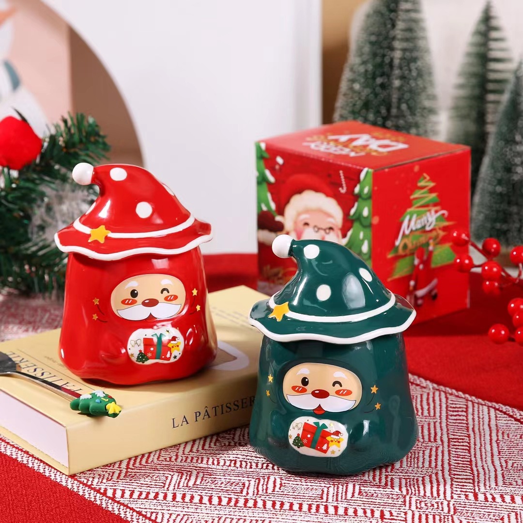 Santa Claus mágica creativa taza de regalo de mano transfronteriza taza de cerámica taza de agua taza de café de pareja con taza de cuchara cubierta