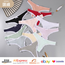 跨境外贸简约纯色女士丁字裤运动透气蕾丝边性感内裤螺纹丁字裤