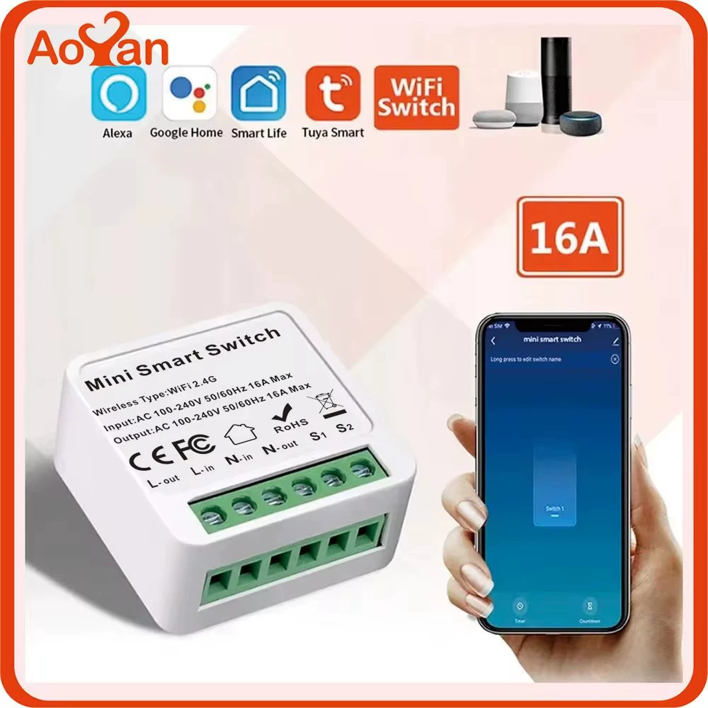 迷你wifi通断器涂鸦wifi模块智能语音APP定时开关暗装隐藏式