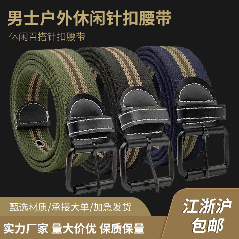 Men Casual Pin Buckle Belt Cotton Outdoor Green
