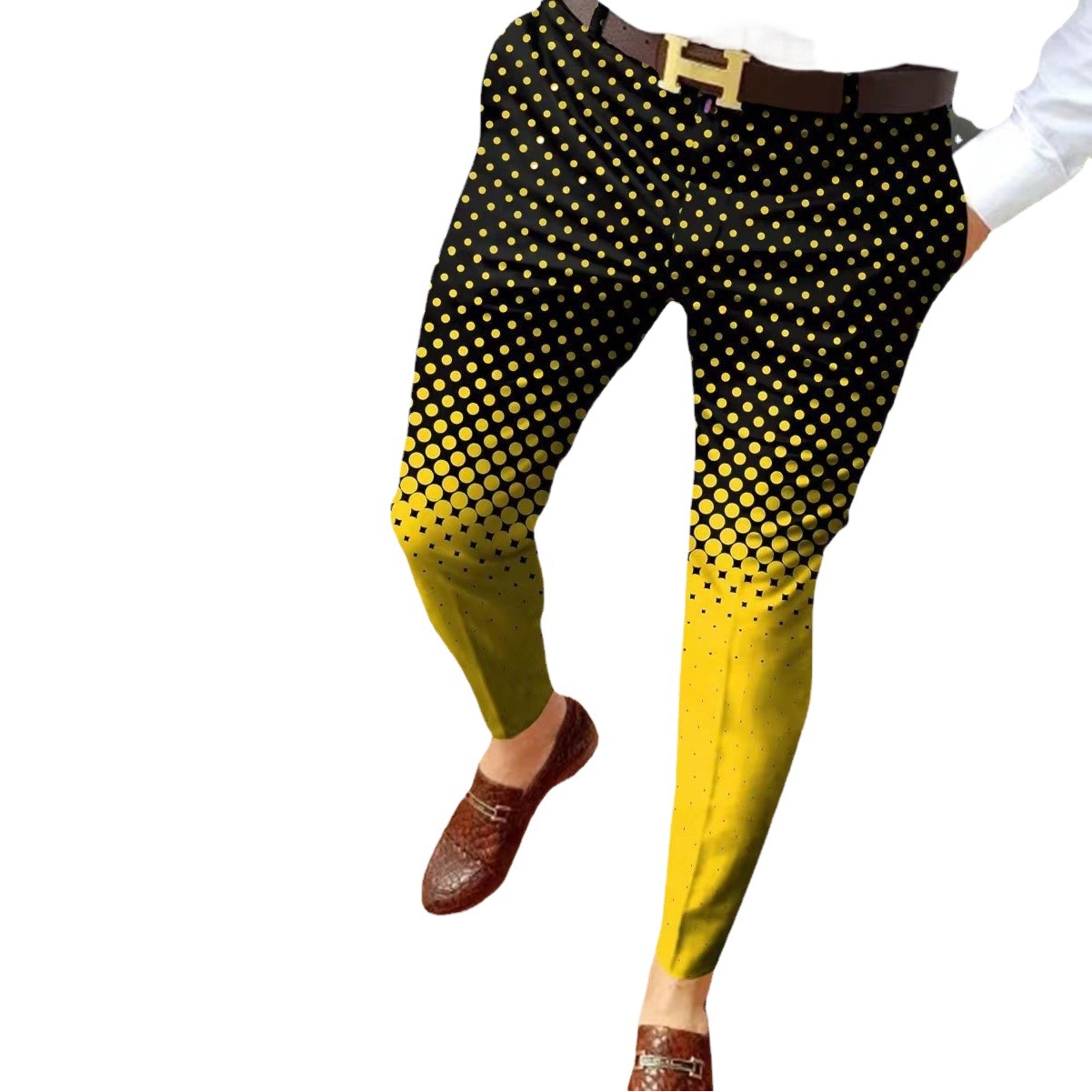 2023 estación independiente transfronteriza europea y americana nuevo patrón casual de los hombres impreso Mediados de cintura traje casual pantalones micro pantalones elásticos