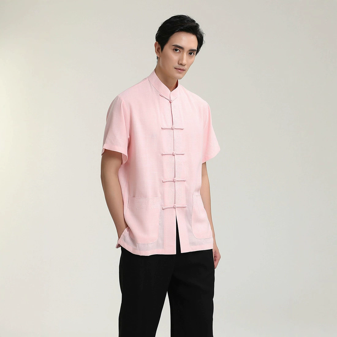 Мужской льняной костюм 2713 Тан в китайском стиле, топ с длинными рукавами, рубашка/костюм для средних лет с длинными рукавами