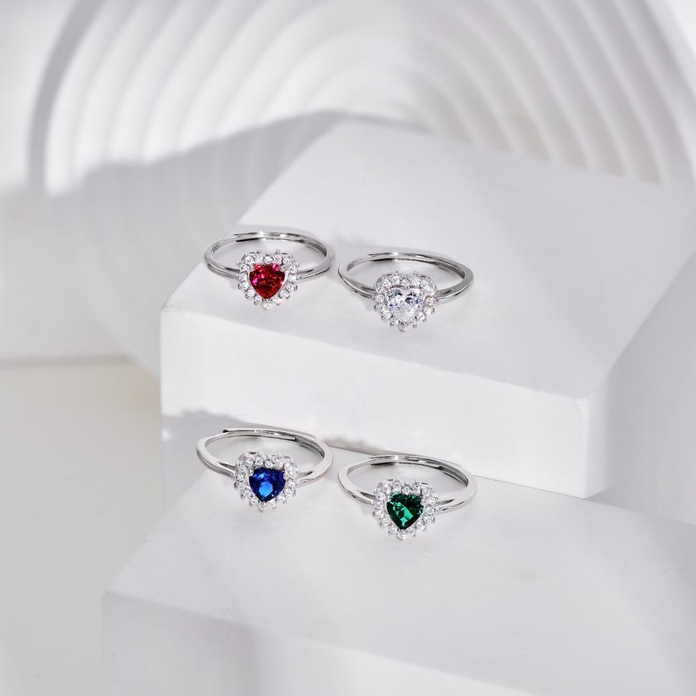 Inlay Design 925 Sterling Silver Zircon Heart Shape Open Rings