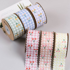 Horizontal and vertical pattern spotted cherry printed ribbon DIY bow hair accessories collar flower top hat decorative lace color block plaid