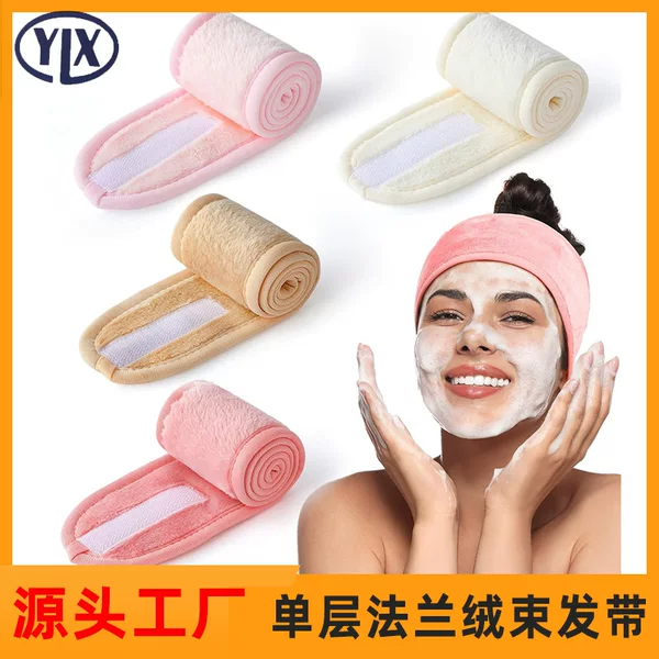 Cross-Border Flannel Spa Magic Tape Face Wash Headband, Anti-Wet Hair Band for Washing Face, Yoga Head Wrap, Wide-Brimmed Hair Band
