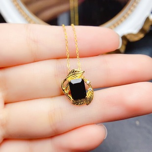 New natural black crystal pendant S925 silver inlaid main stone 6*8mm Joker net red explosions women's jewelry wholesale