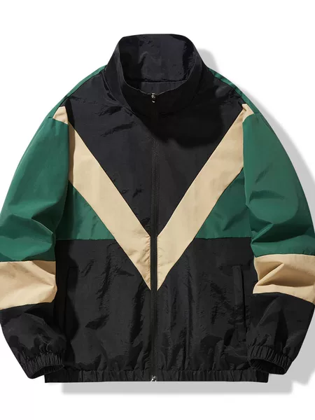 Cross-Border Men's Sports Casual Patchwork Trench Coat Spring and Autumn Thin Trendy Fashion Versatile Men's High-End Loose Jacket