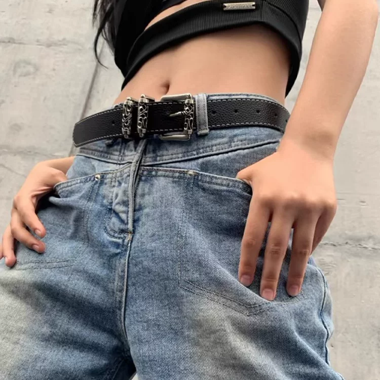 Универсальный пояс черный, брюки для учащихся, увеличенная толщина, простой и элегантный дизайн, мужской стиль