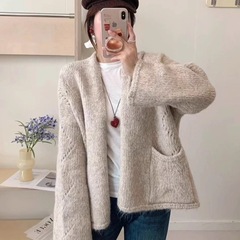 2025秋冬新款韩版宽松慵懒风毛衣外套女设计感小众针织开衫上衣