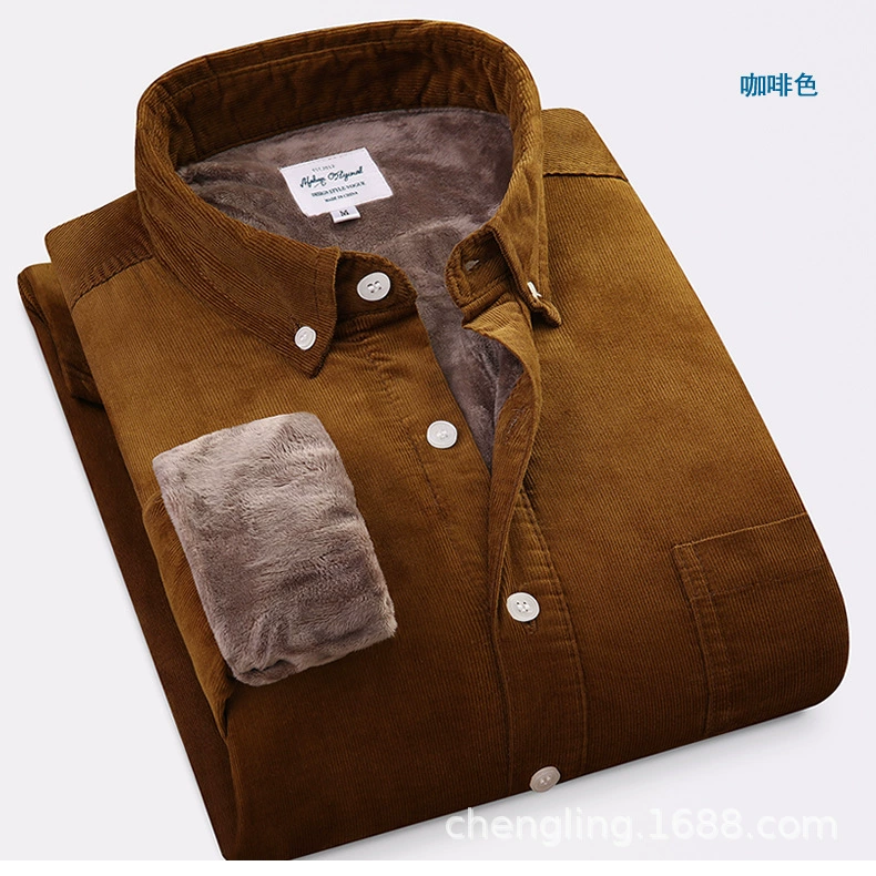 Corduroy velvet down Jacket, warm colour green shirt