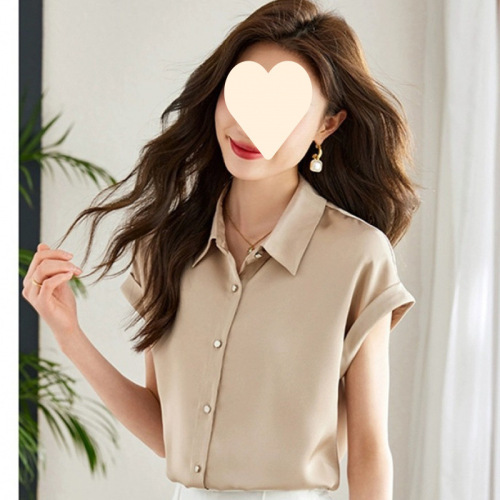 Women's High-End Silk Blouse Short-Sleeve Summer True Silk Shirt Top Loose Plus Size Fashion Elegant Versatile
