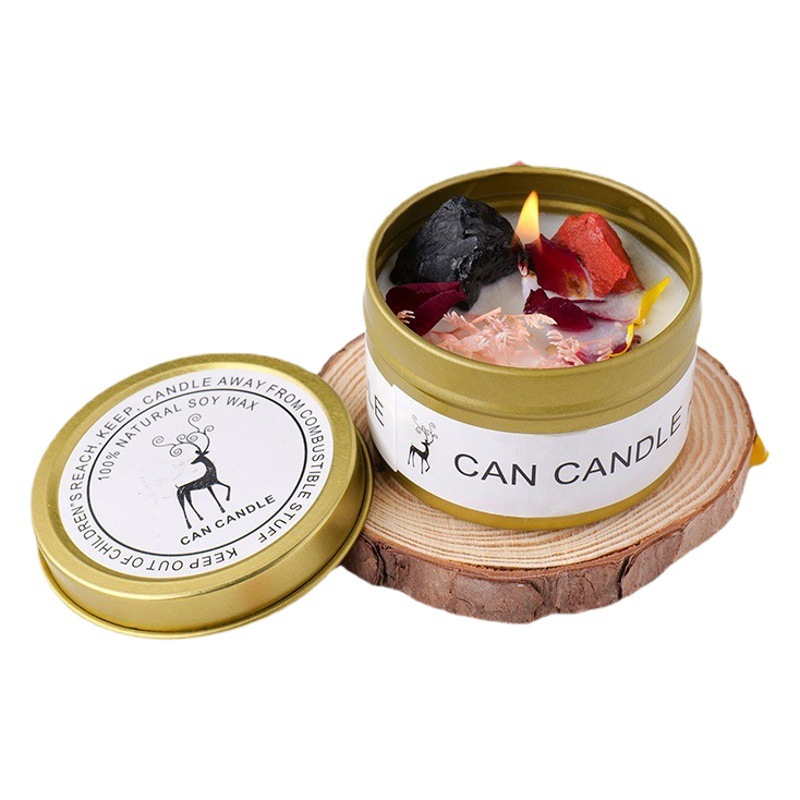 Cruzar la hojalata puede cristal piedra cruda aromaterapia vela sin humo planta soja fragancia hecha a mano aceite esencial flor seca vela