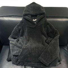 痞帥高級感メンズ純色高襟フード付き男性秋冬新作日系レトロ高級ゆるい